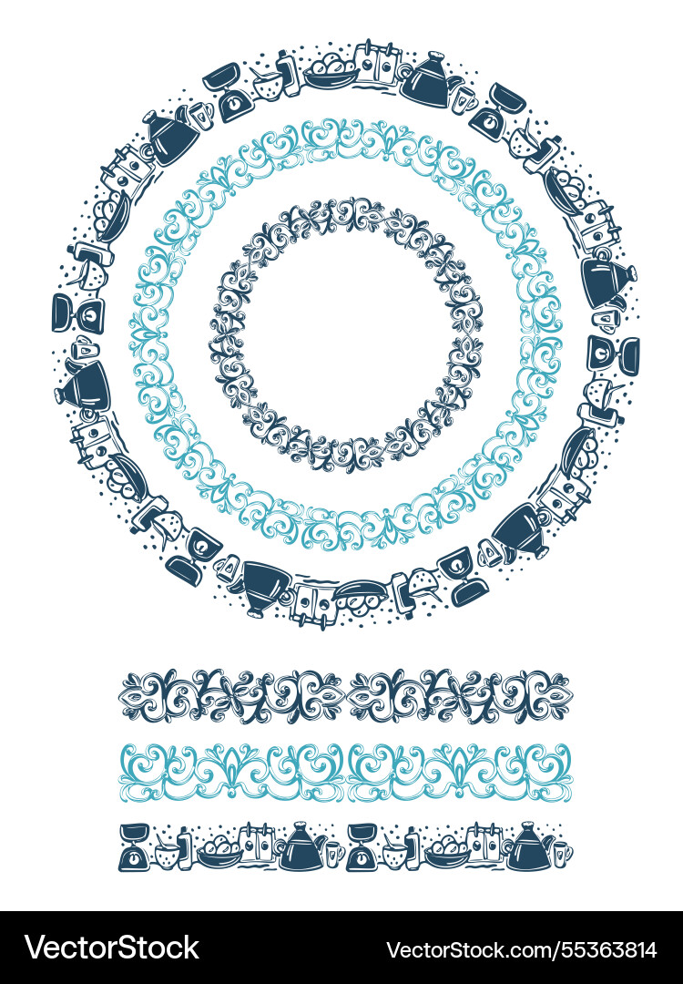 Brushes with linear floral pattern round frames Brushes with linear floral pattern round frames vector image