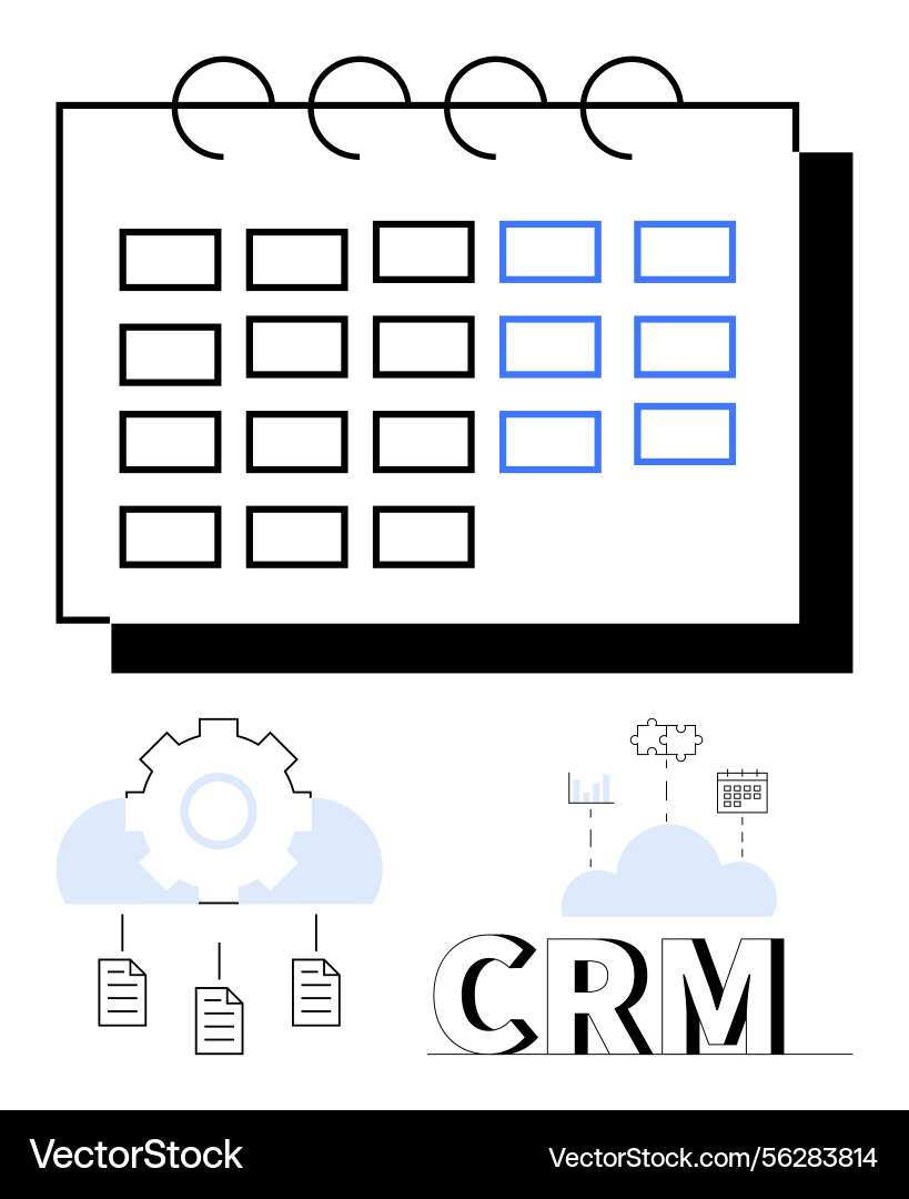 Calendar and crm integration highlighting task Calendar and crm integration highlighting task vector image