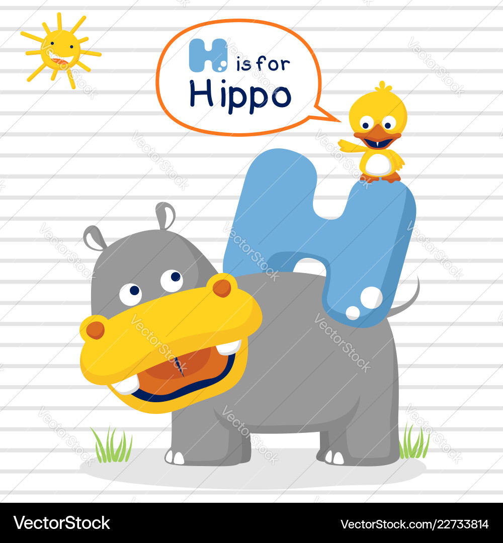 Cartoon of learn with hippo and little duck Cartoon of learn with hippo and little duck vector image