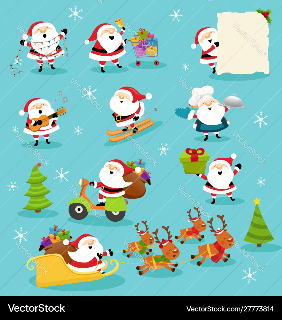Collection cute santa characters Collection cute santa characters vector image