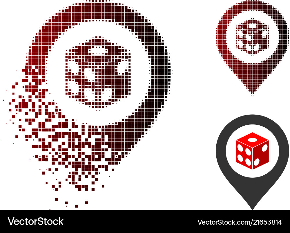 Dissolved dotted halftone dice map pointer icon vector image