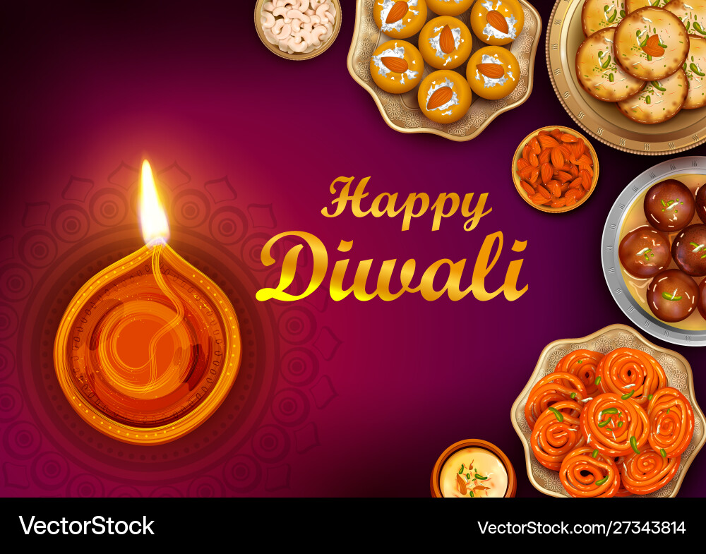 Diwali Festive Background - Diyas & Sweets Vector Image