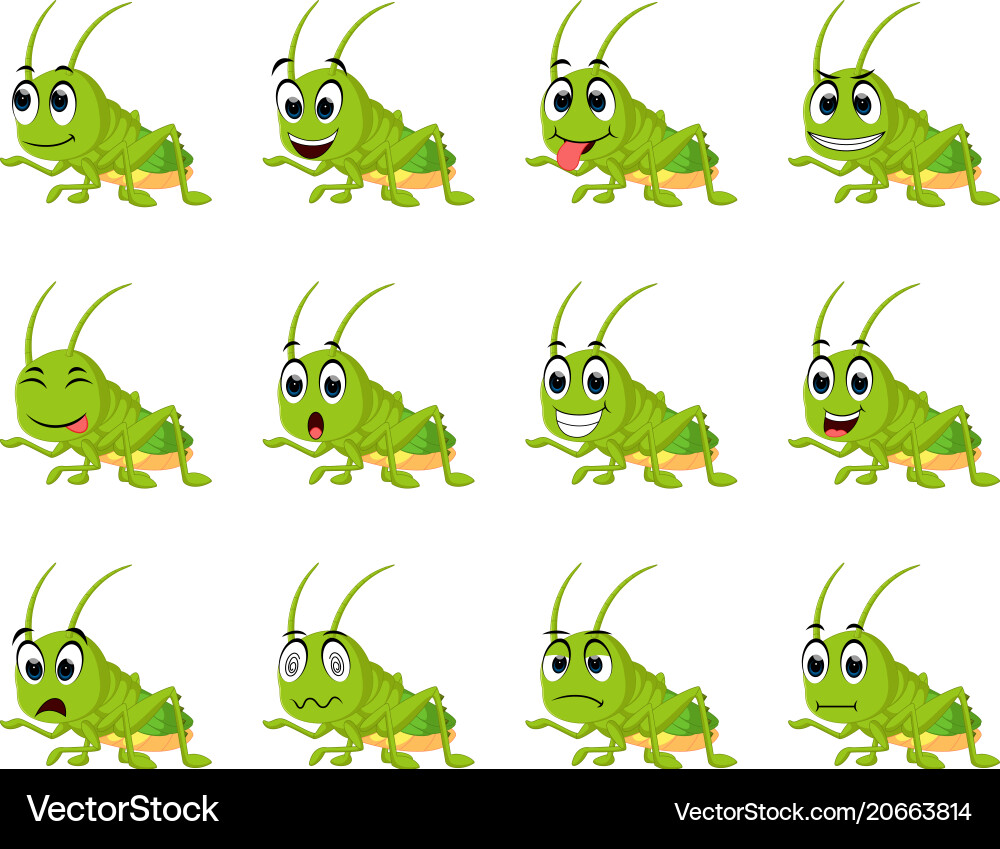 Grasshopper with different facial expressions Vector Image
