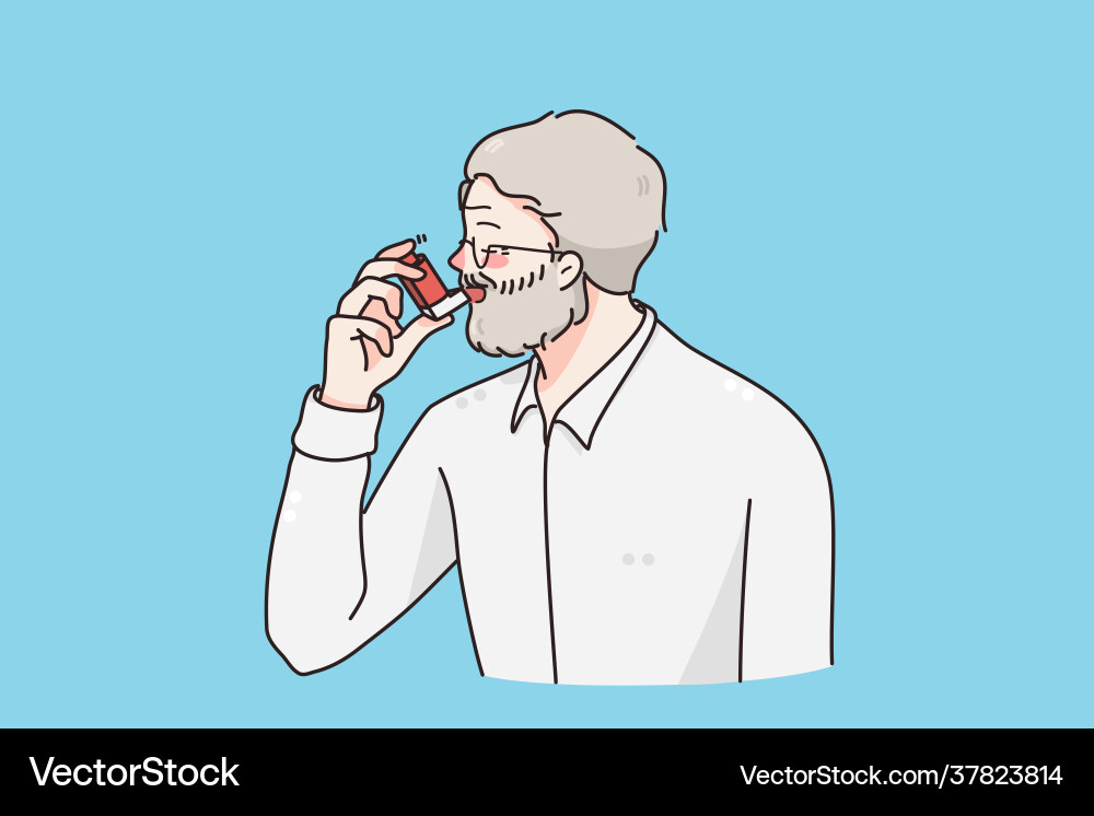Man Using Inhaler for Asthma vector image