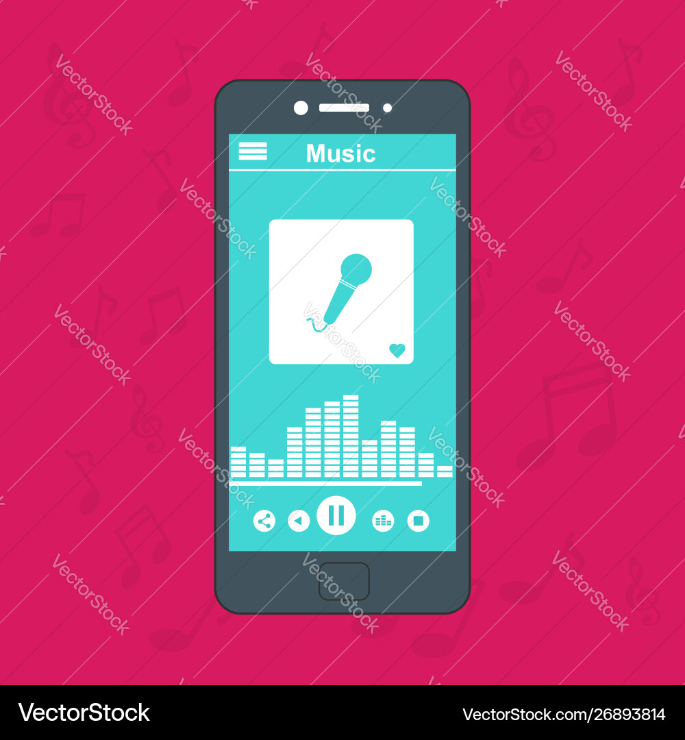 Media player application app template with flat vector image