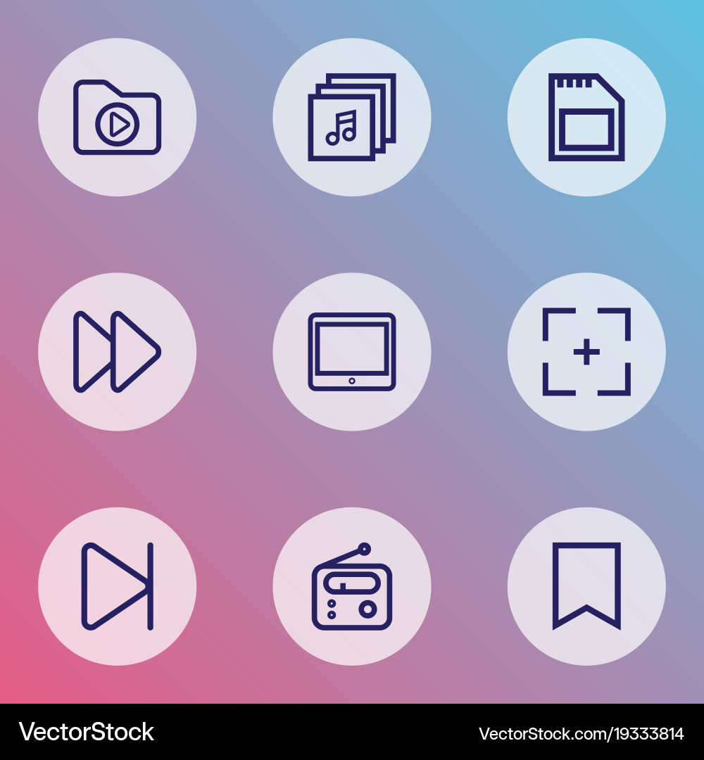 Music icons line style set with flag memory vector image