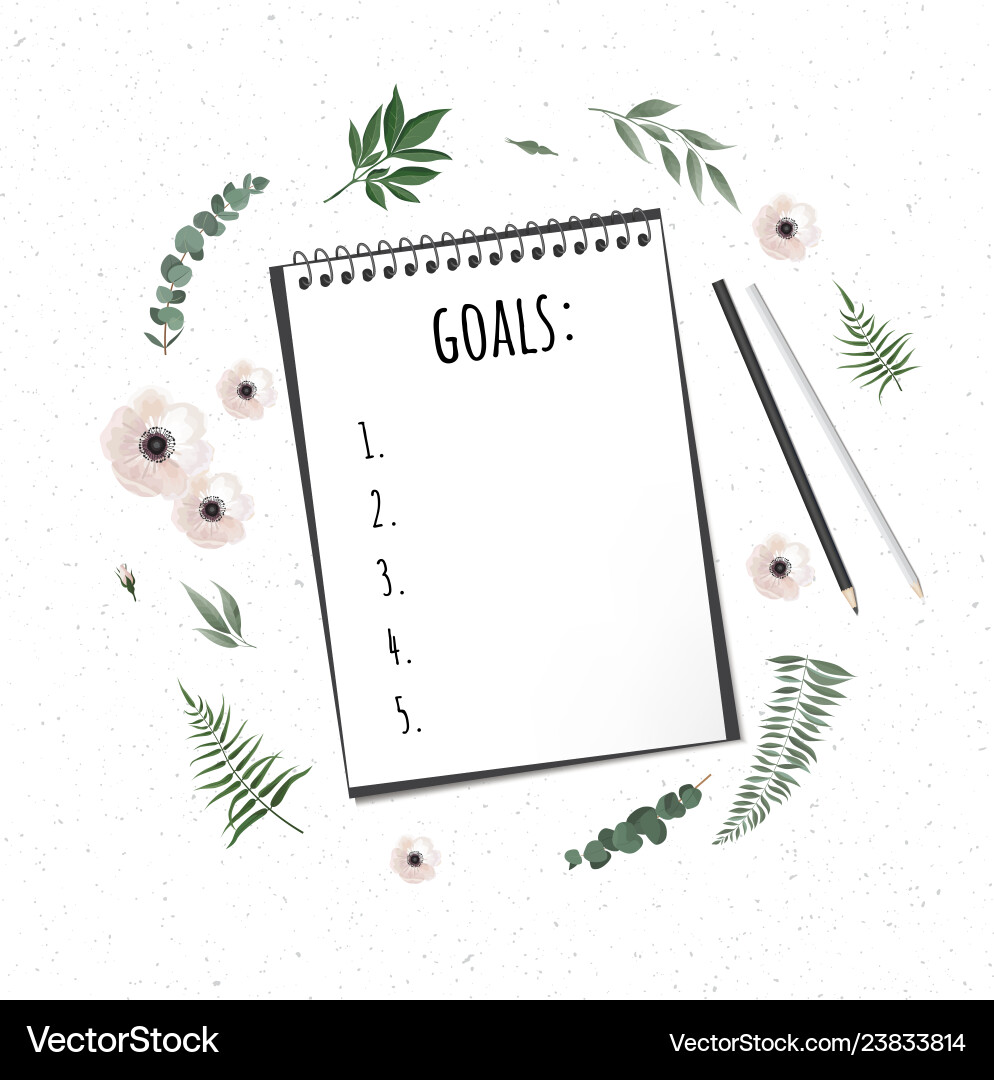 Notebook with wish list on white rustic table Notebook with wish list on white rustic table vector image