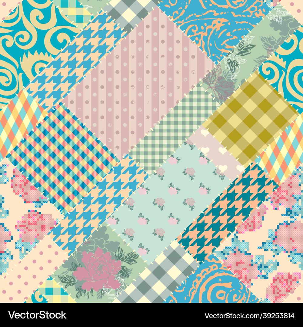 Patchwork textile pattern seamless quilting Patchwork textile pattern seamless quilting vector image