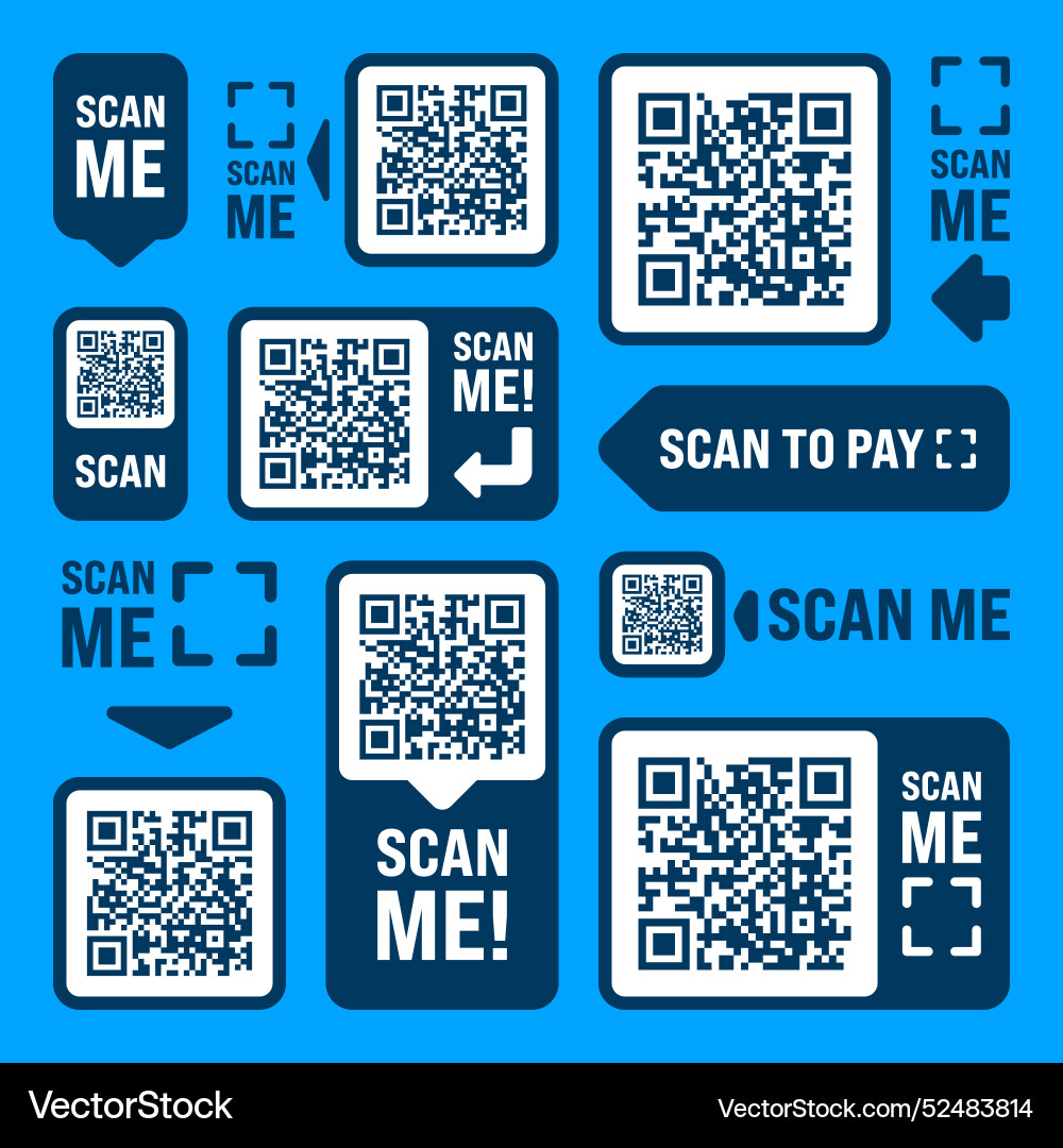 Scan me qr code sticker with text online payment Scan me qr code sticker with text online payment vector image