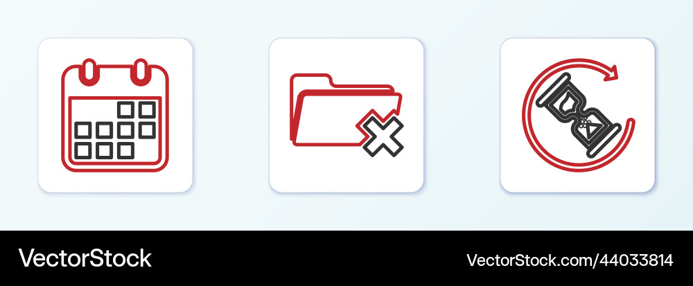 Set line waiting calendar and delete folder icon vector image