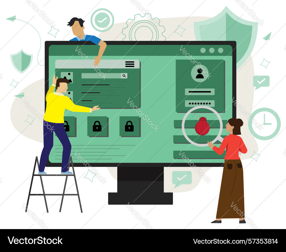 Website development software security finding bug Website development software security finding bug vector image