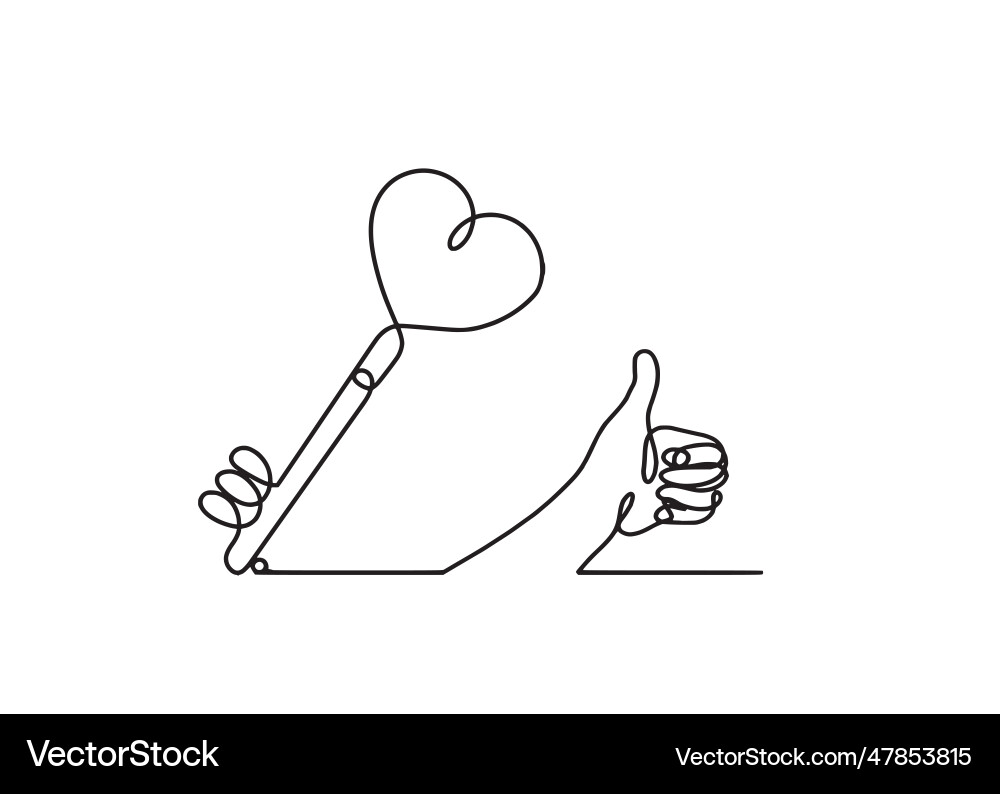 Abstract heart-key with hand as continuous line Abstract heart-key with hand as continuous line vector image