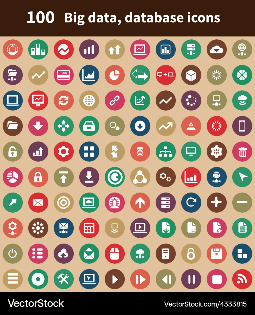 Big Data Database Icons Set vector image