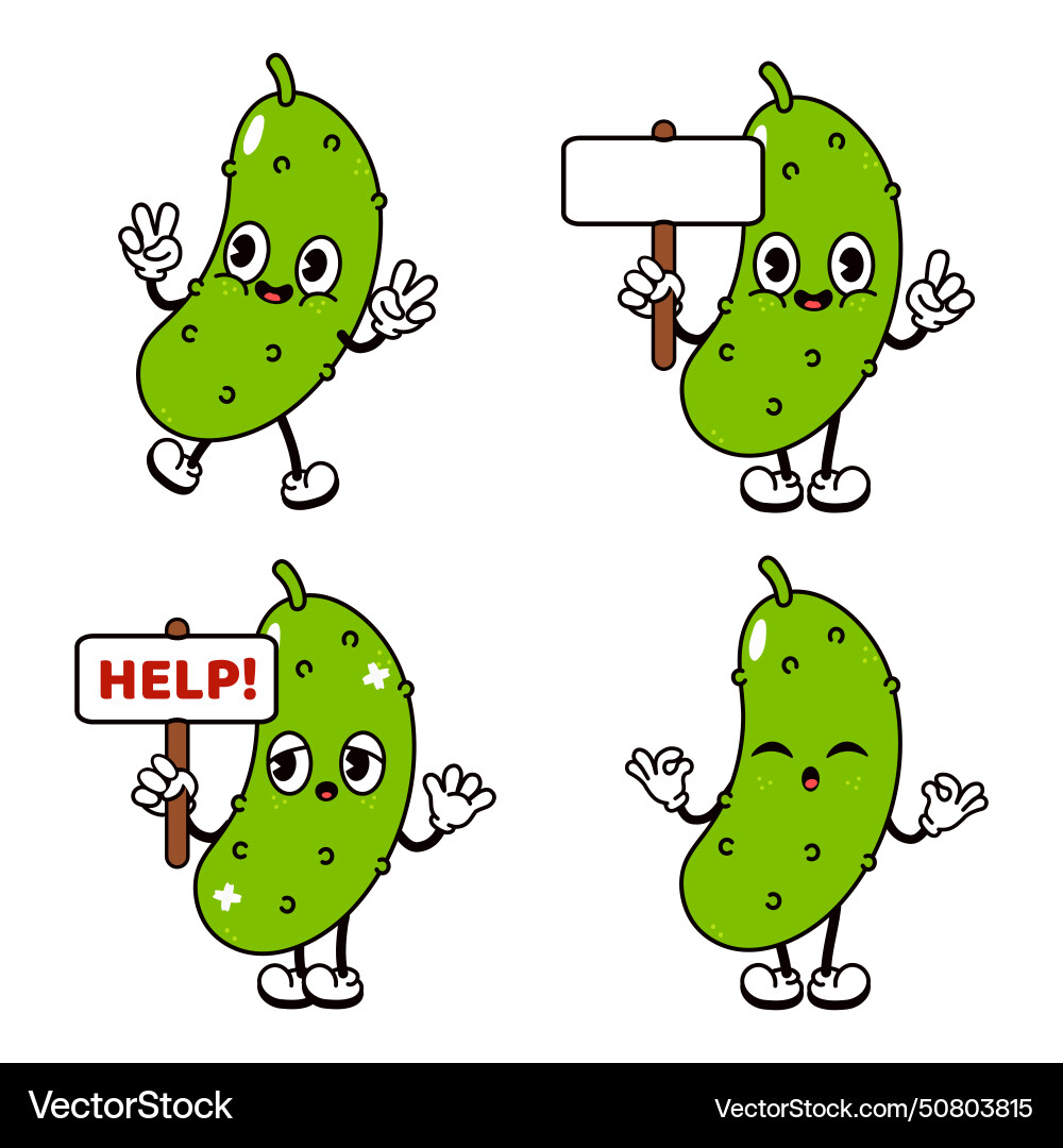 Cucumber character bundle set hand drawn Cucumber character bundle set hand drawn vector image