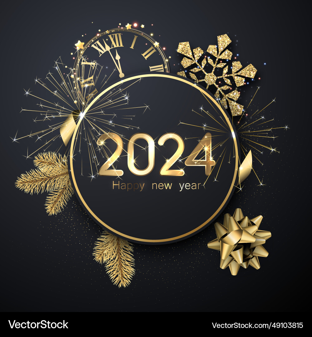 Happy new year 2024 golden lettering made Happy new year 2024 golden lettering made vector image