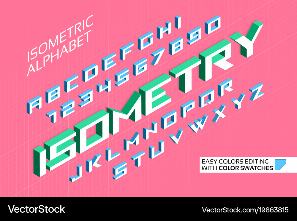 Isometric alphabet 3d letters and numbers Vector Image