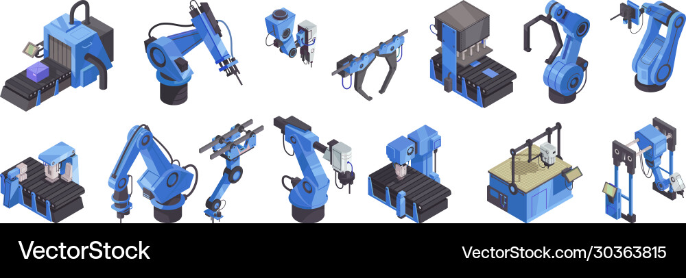 Isometric robot automation color icon set Vector Image