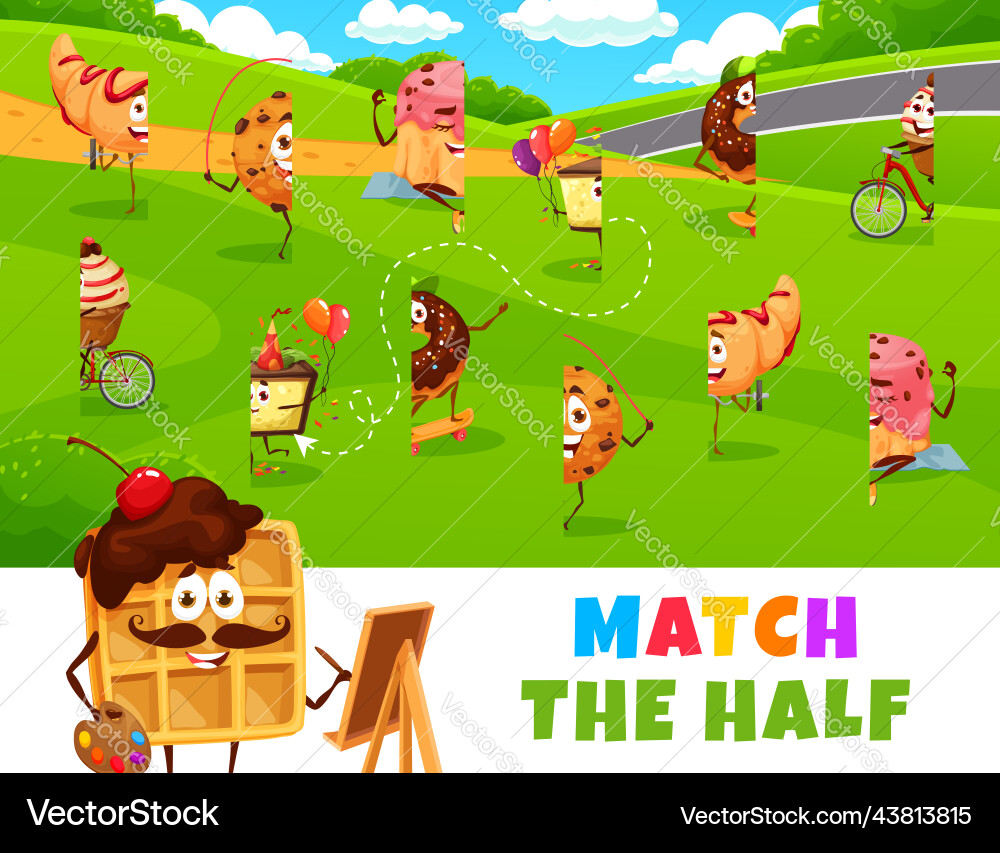Match the half of cartoon desserts characters Match the half of cartoon desserts characters vector image