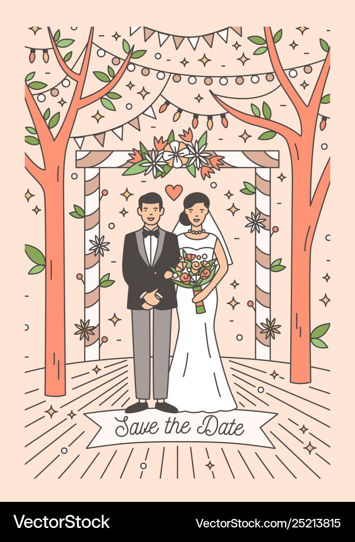 Save the date card template with happy newlywed Save the date card template with happy newlywed vector image
