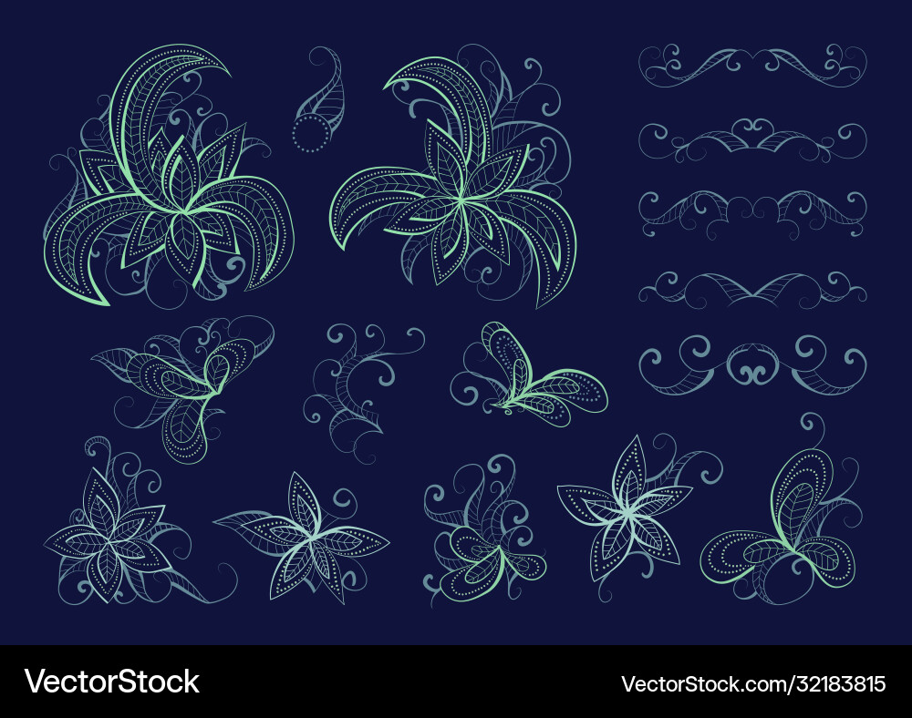 Set floral elements and objects for design Set floral elements and objects for design vector image