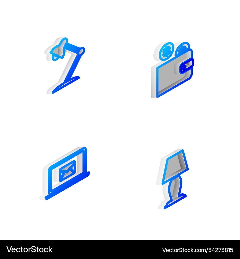Set isometric line wallet with coin table lamp Set isometric line wallet with coin table lamp vector image