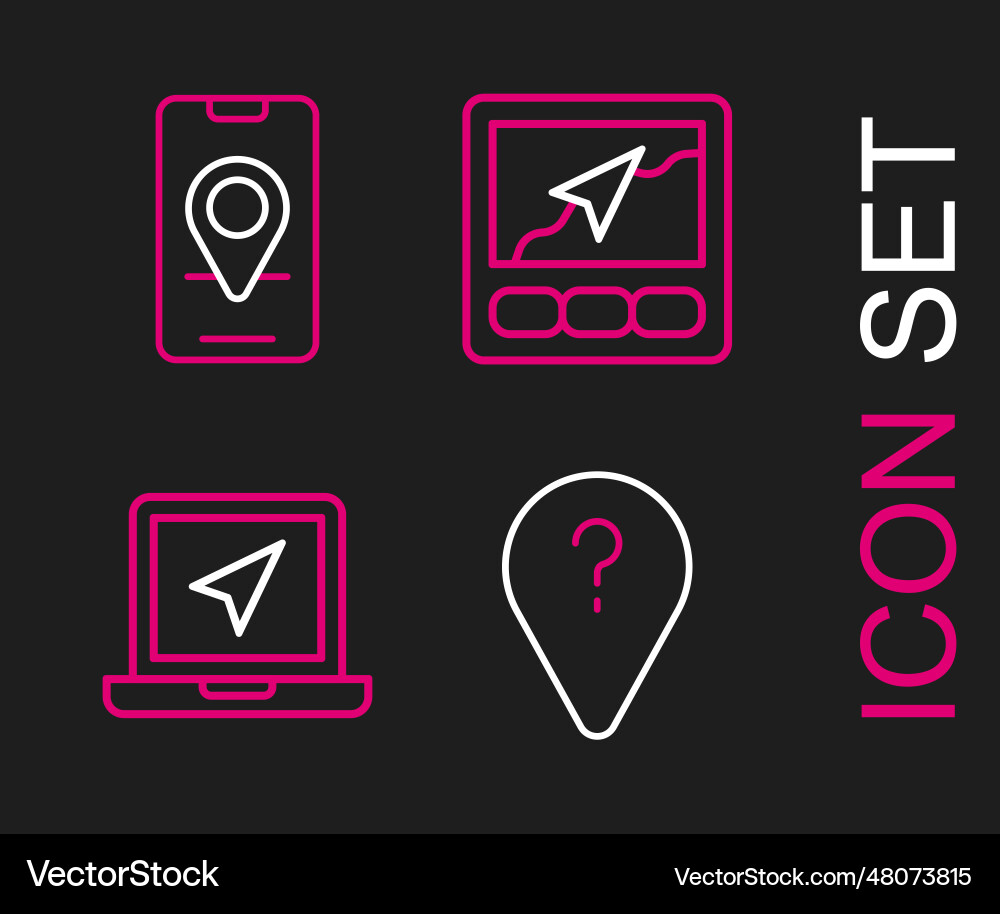 Set line unknown route point laptop with location Set line unknown route point laptop with location vector image