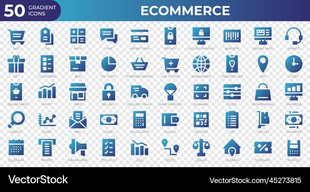 Set of 50 ecommerce web icons in gradient style Set of 50 ecommerce web icons in gradient style vector image