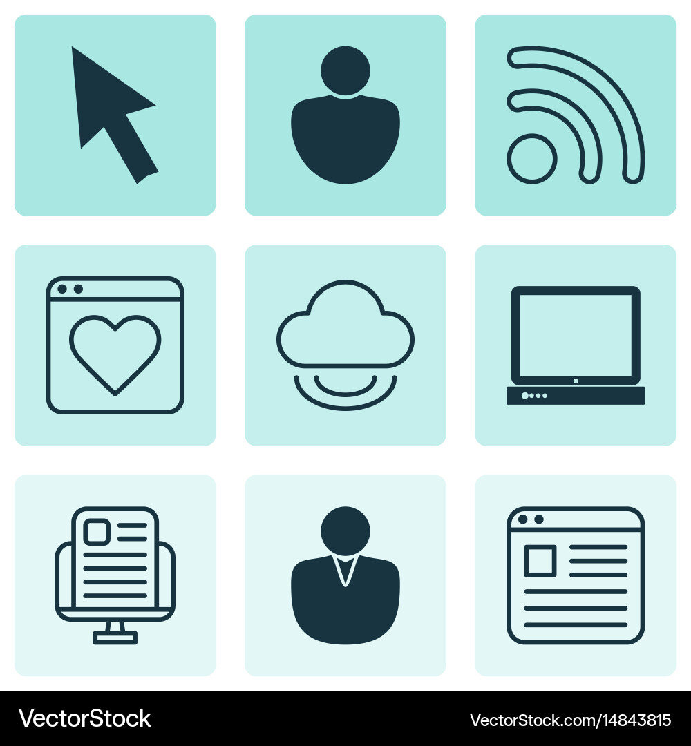 Set of 9 internet icons includes wifi virtual Vector Image