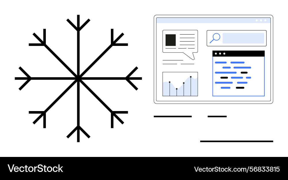 Snowflake and digital dashboard representing data Snowflake and digital dashboard representing data vector image