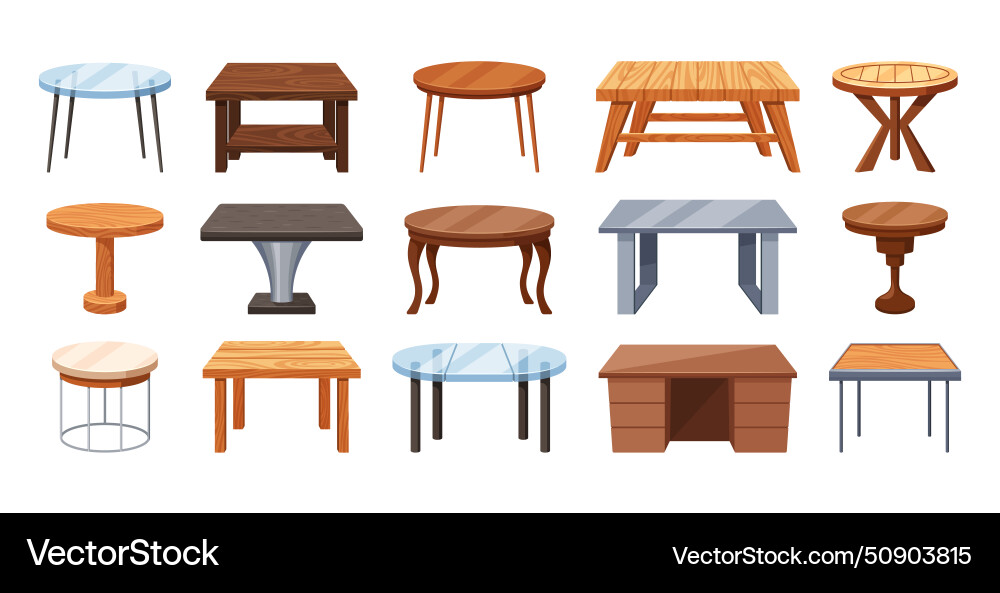 Tables furniture types isolated set dining Vector Image