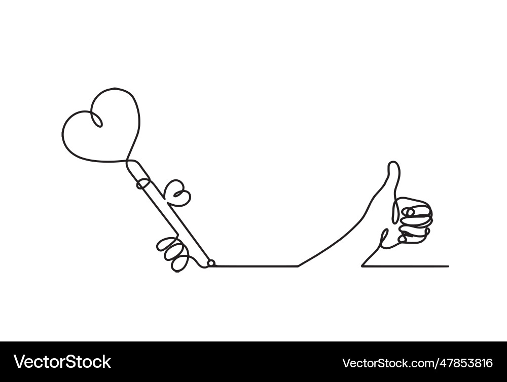 Abstract heart-key with hand as continuous line Abstract heart-key with hand as continuous line vector image