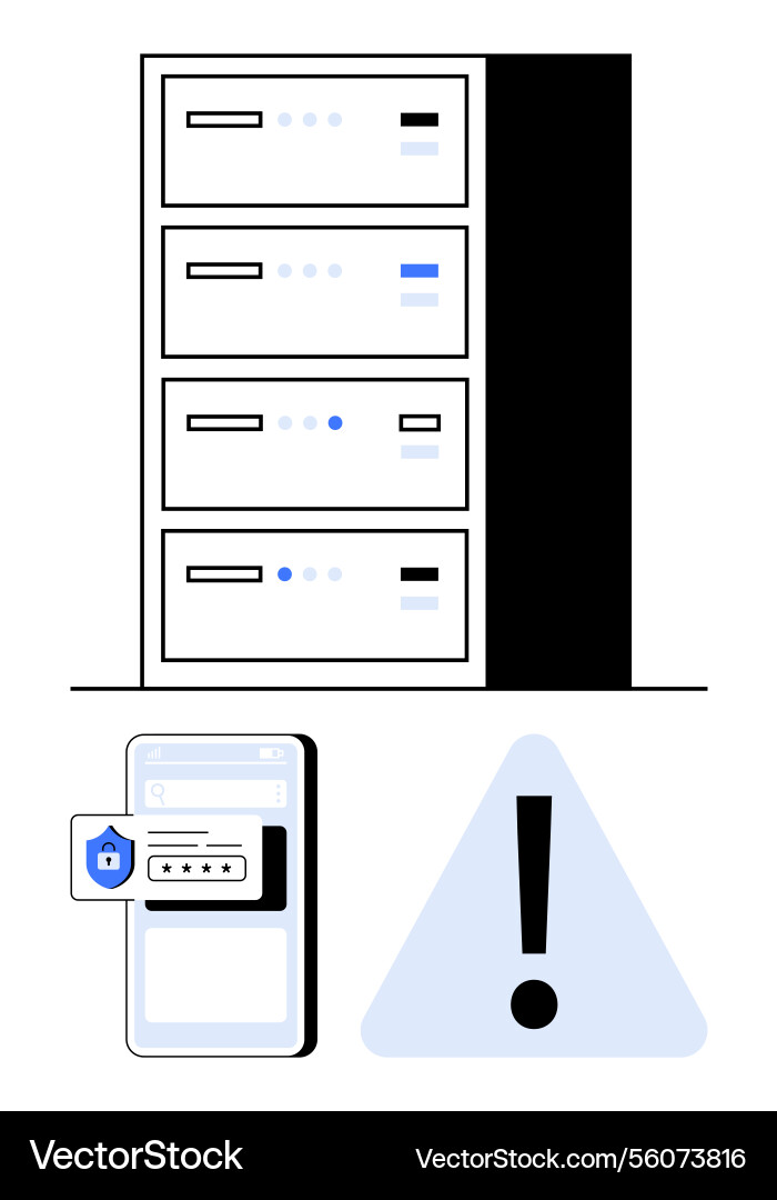 Data storage server with security notification Data storage server with security notification vector image