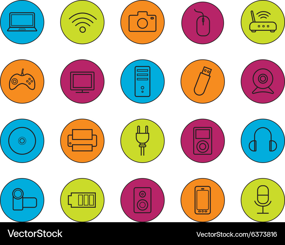 Digital devices linear icons set vector image