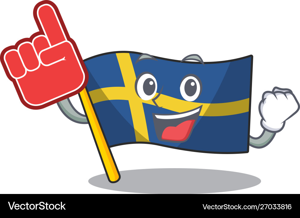 Foam finger swede flags flutter on character pole Foam finger swede flags flutter on character pole vector image
