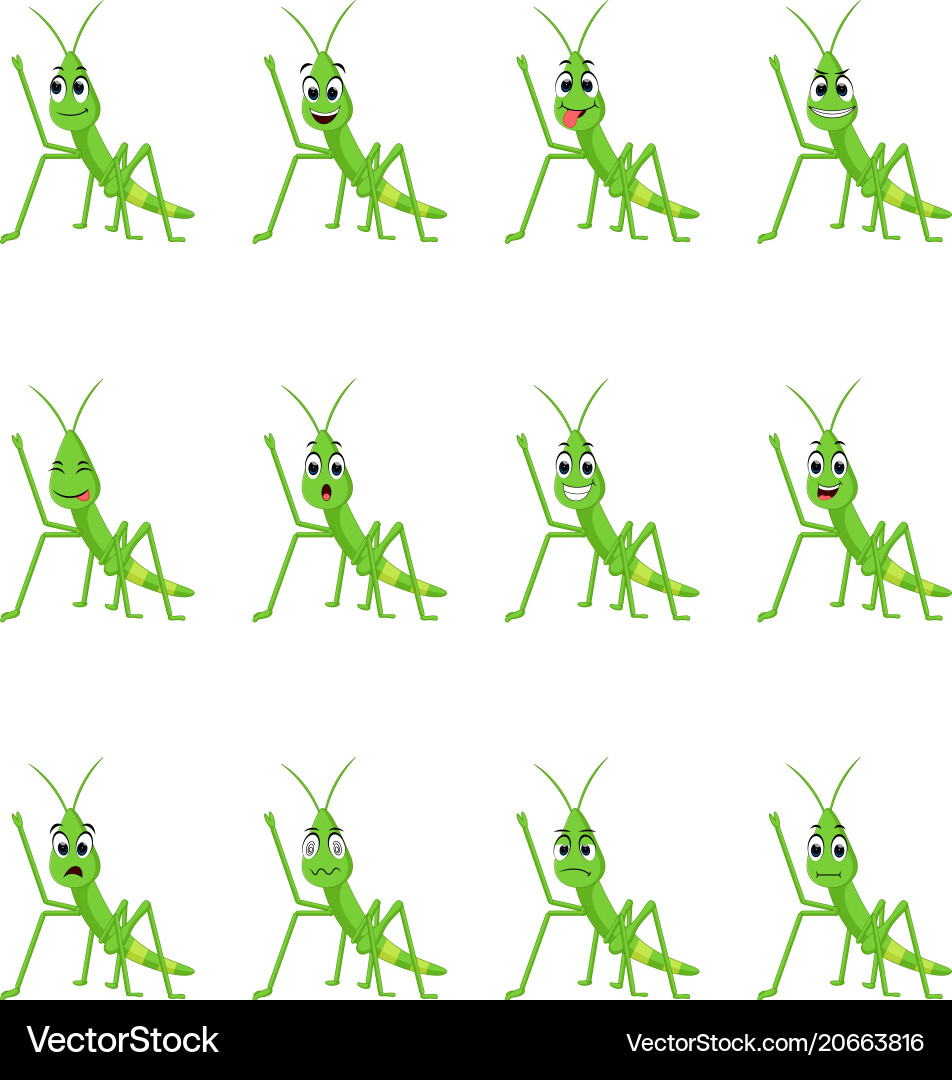 Grasshopper with different facial expressions Vector Image