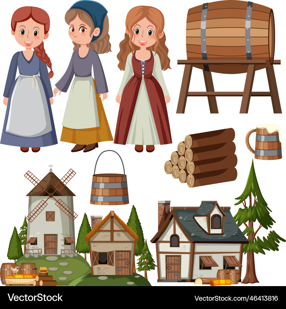 Medieval cartoon characters villager Vector Images \u0026 Graphics for  Commercial Use | VectorStock, image size:1000x1080