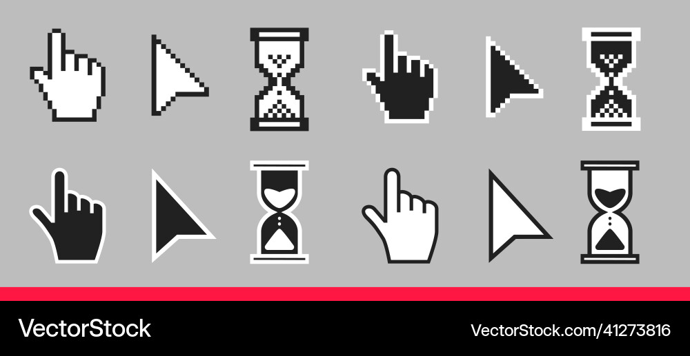 Pointer hand arrow and hourglass loading clock vector image