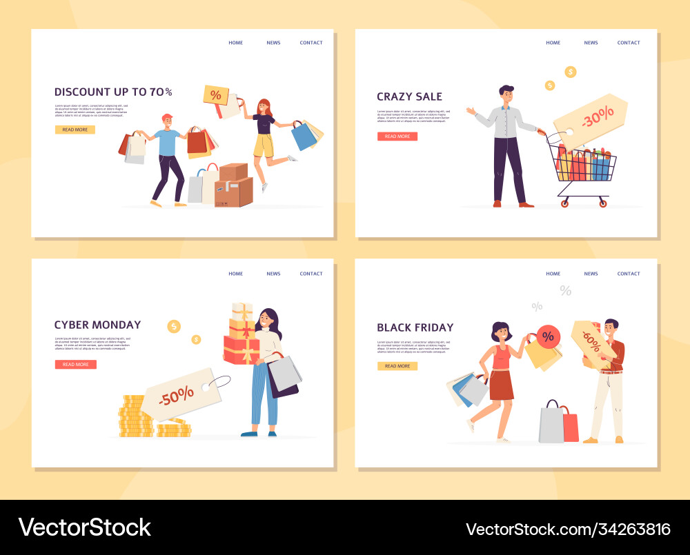 Set landing pages templates application Set landing pages templates application Vector Image