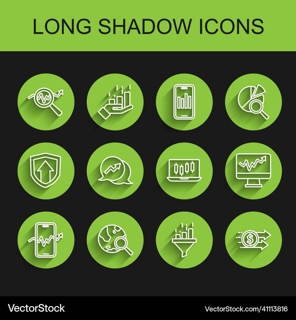 Set line mobile stock trading search globe data Set line mobile stock trading search globe data vector image