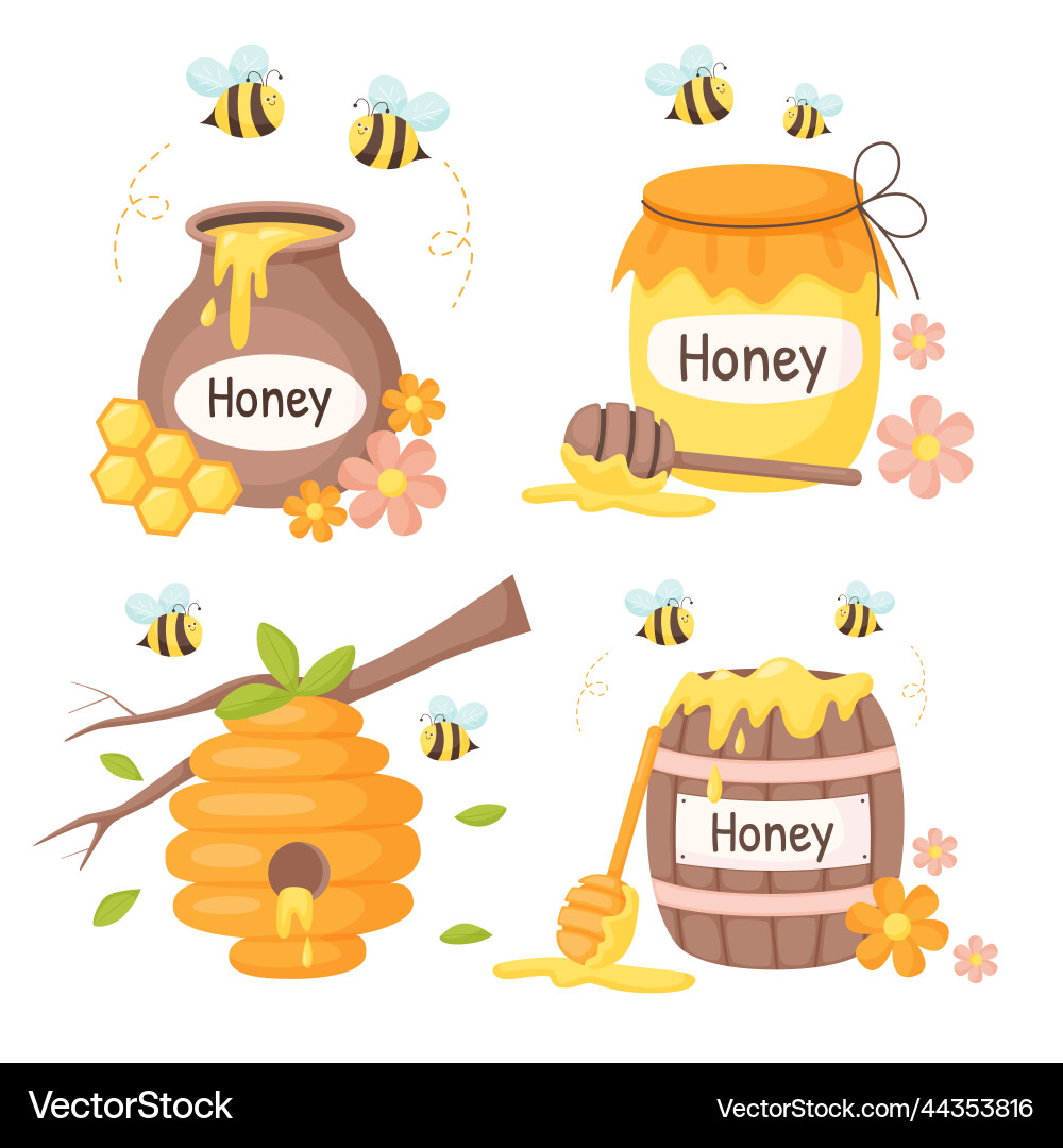 Set of honey concept elements collection Set of honey concept elements collection vector image