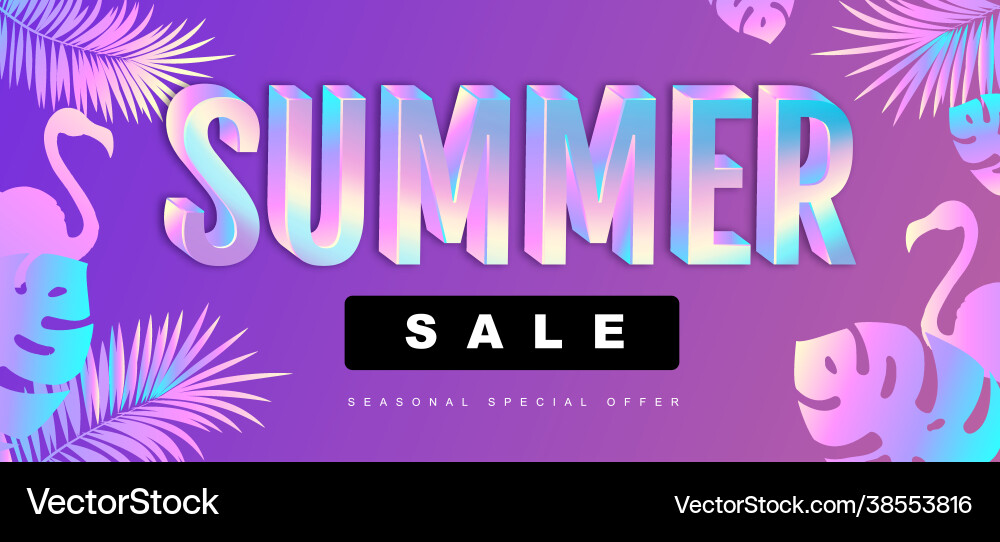 Summer sale poster with 3d holographic text Summer sale poster with 3d holographic text vector image