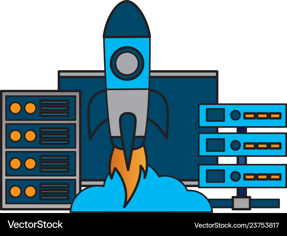 Computer database center cpu startup Computer database center cpu startup vector image