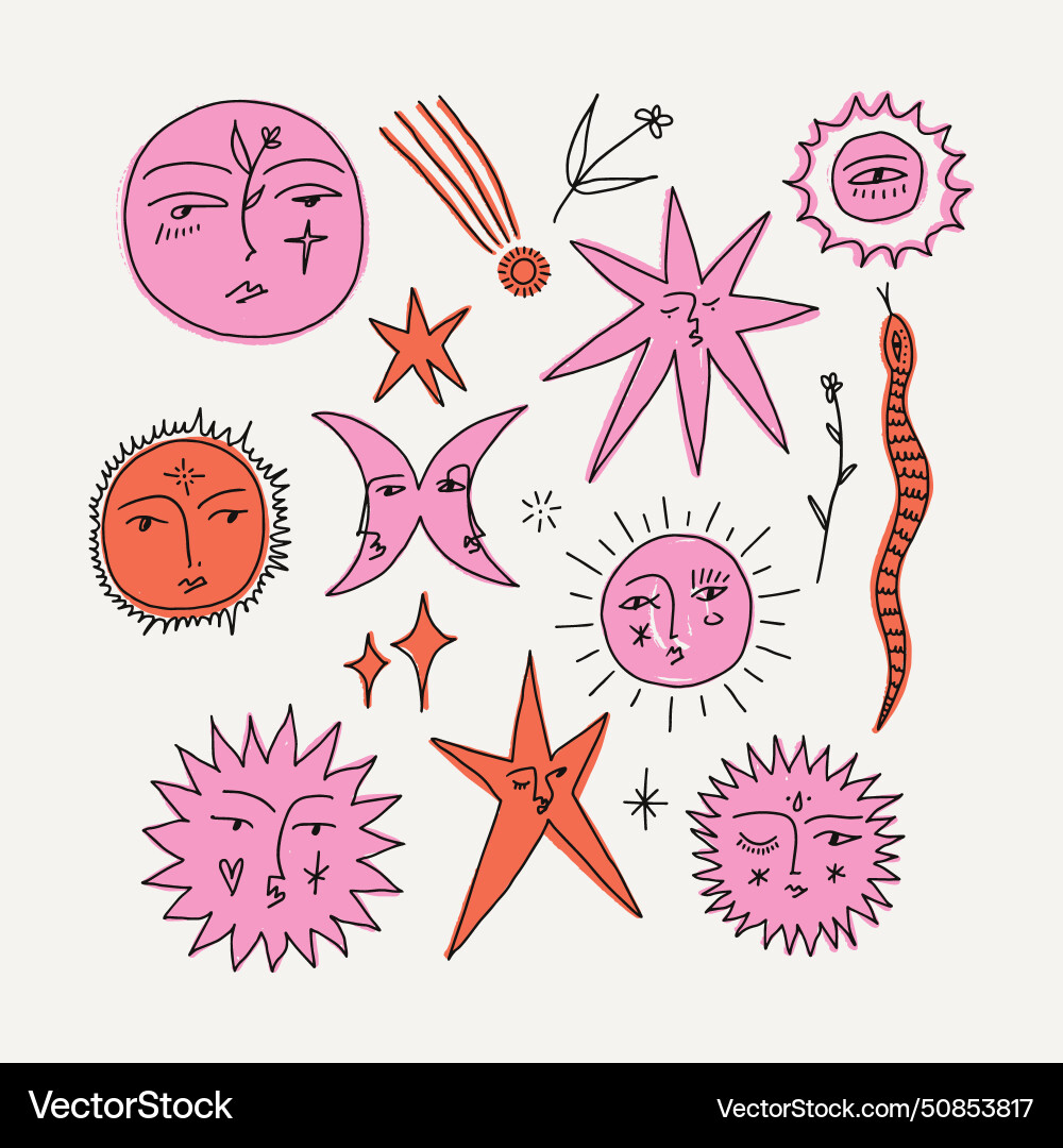 Funny groovy whimsical cute stylish freaky cool Vector Image