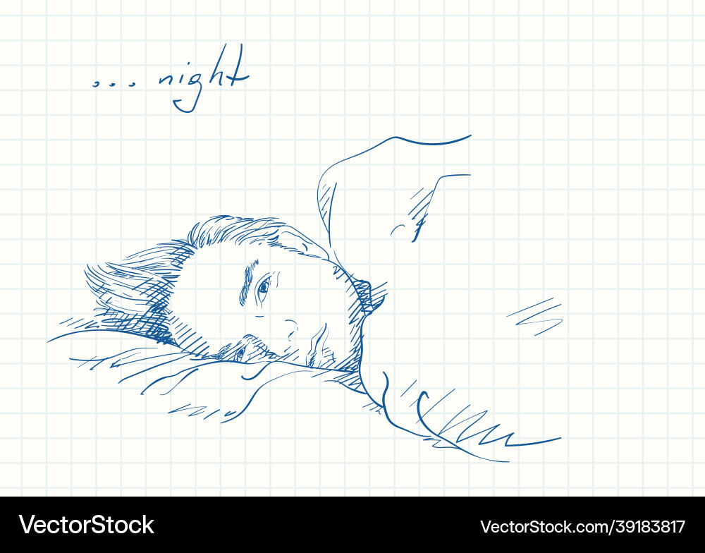 Handsome man laying in bed with sleepy open eyes Handsome man laying in bed with sleepy open eyes vector image
