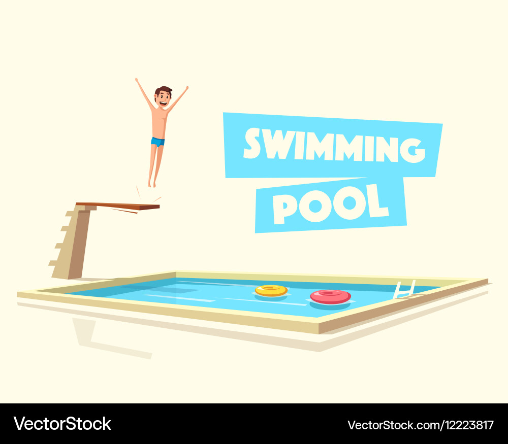 Man Jumping into Pool with Diving Board Vector Image