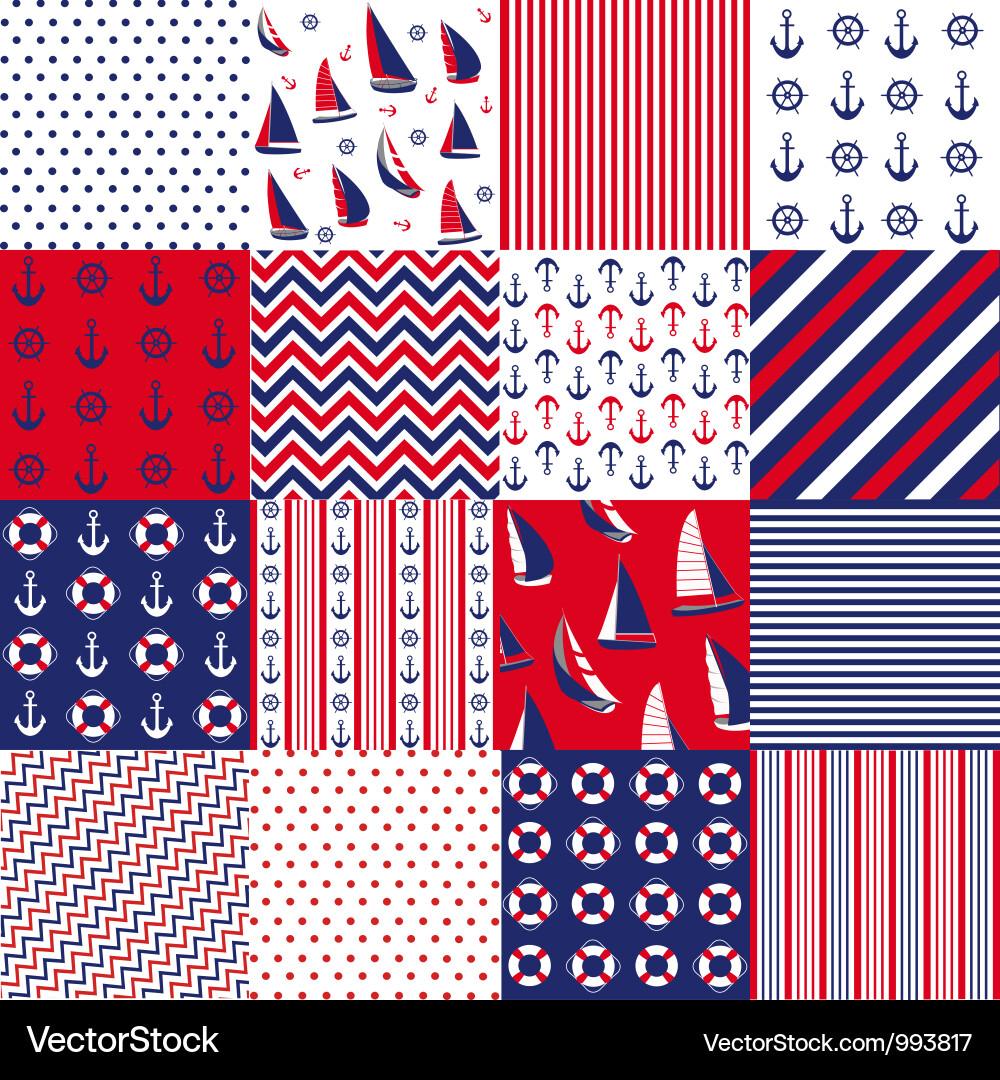 Nautical Pattern - Stripes & Anchors Vector Image