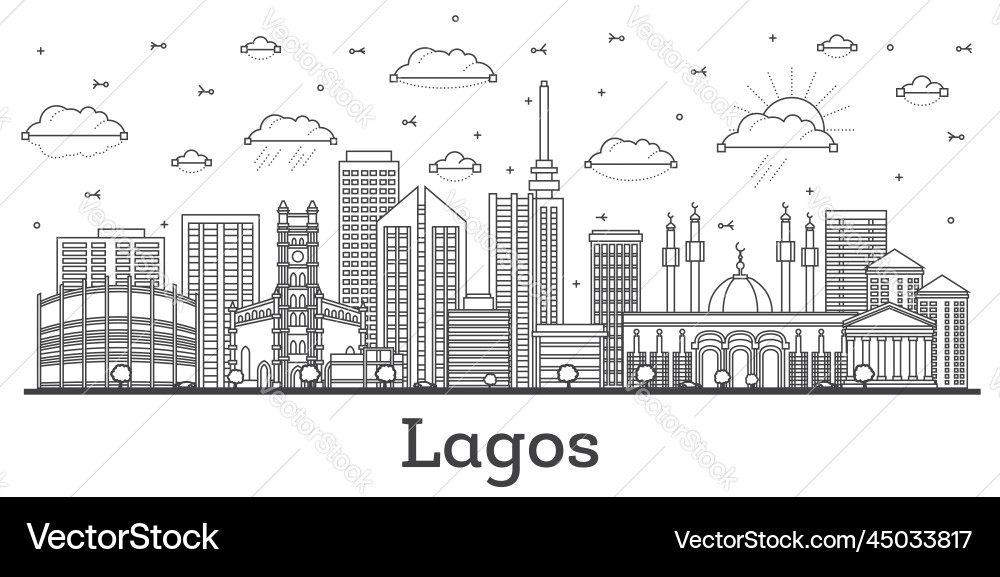 Outline lagos nigeria city skyline with modern Outline lagos nigeria city skyline with modern vector image