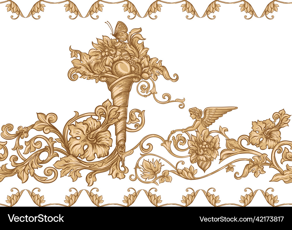 Seamless pattern background in baroque rococo Seamless pattern background in baroque rococo vector image