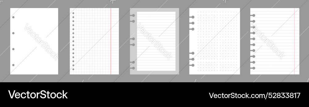 Set of notebook sheets isolated on gray background Set of notebook sheets isolated on gray background vector image