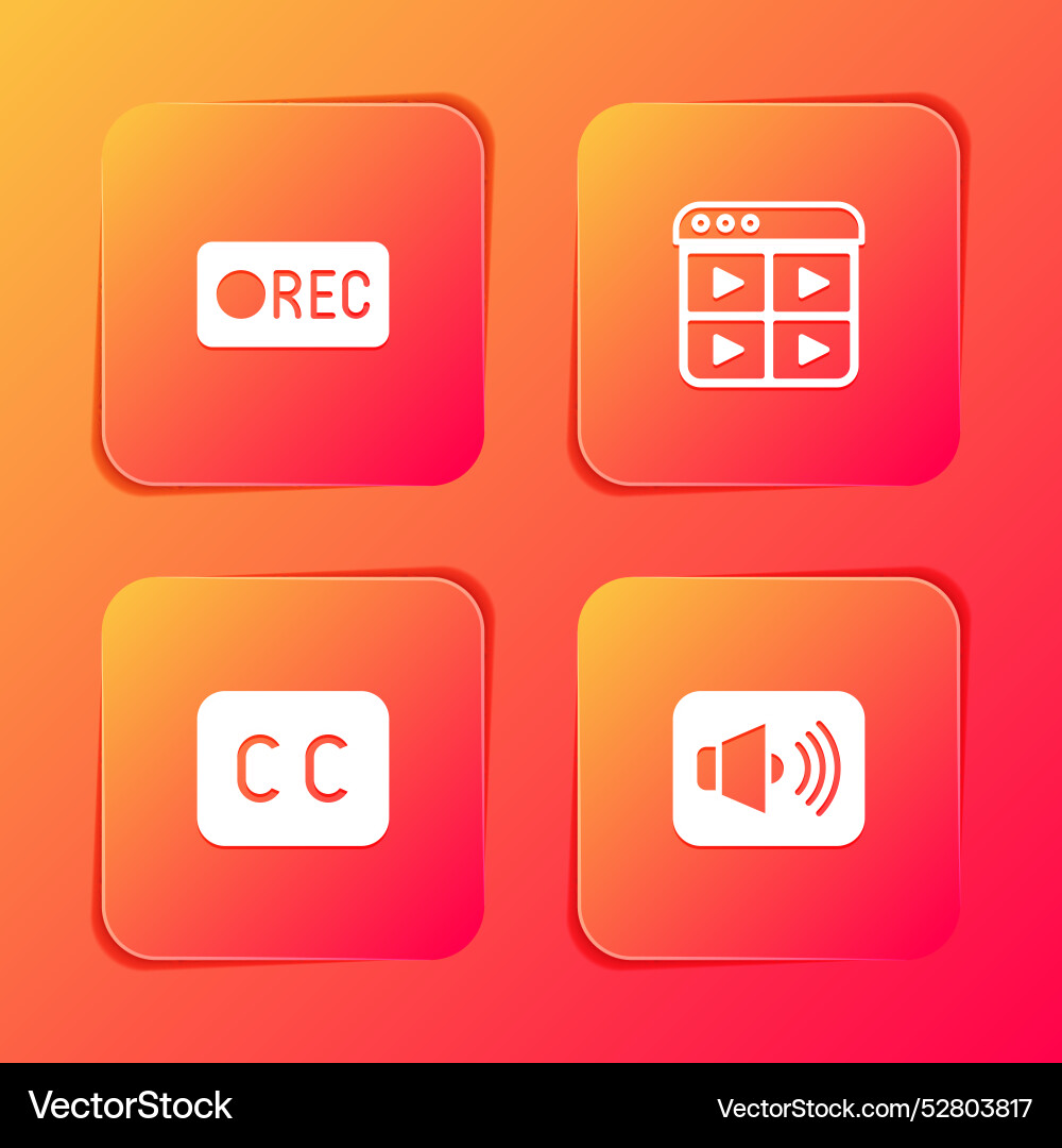Set record button music playlist subtitles Set record button music playlist subtitles vector image